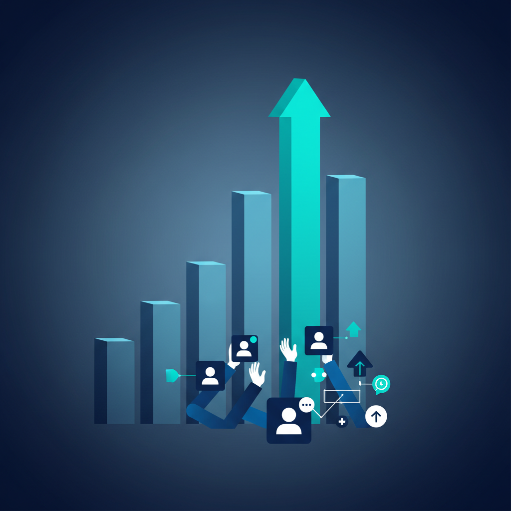 An abstract illustration of a Telegram channel rising in search rankings, propelled by subscriber growth and post engagement signals.