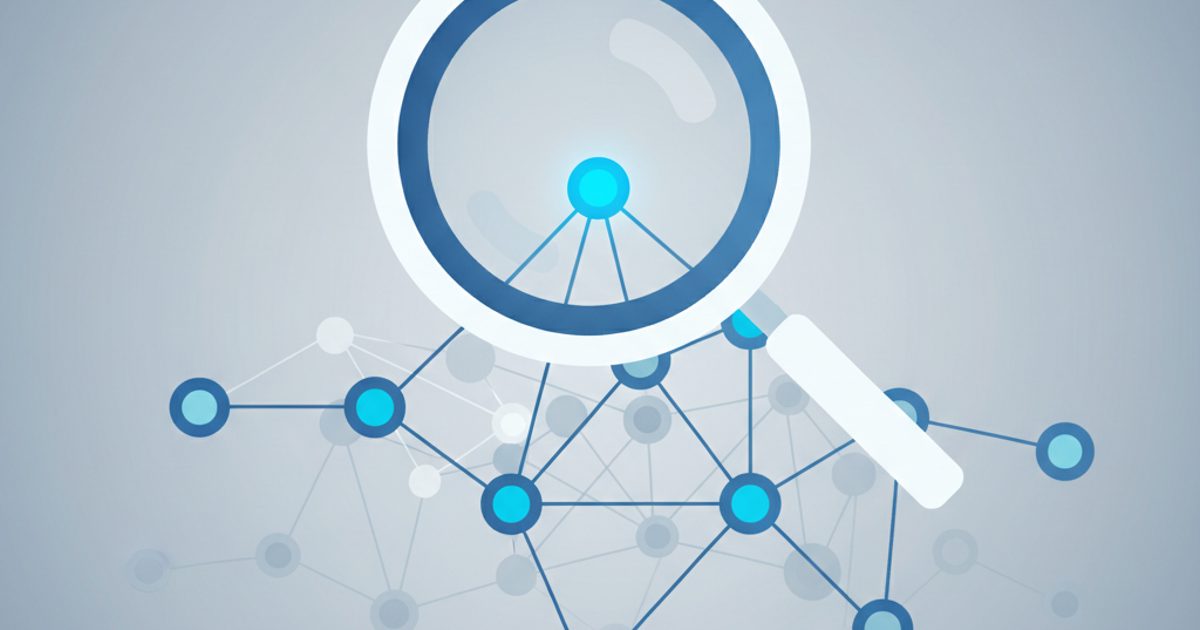 An abstract image showing a magnifying glass examining digital nodes, symbolizing the process of a Telegram channel being found or missed by the search algorithm.
